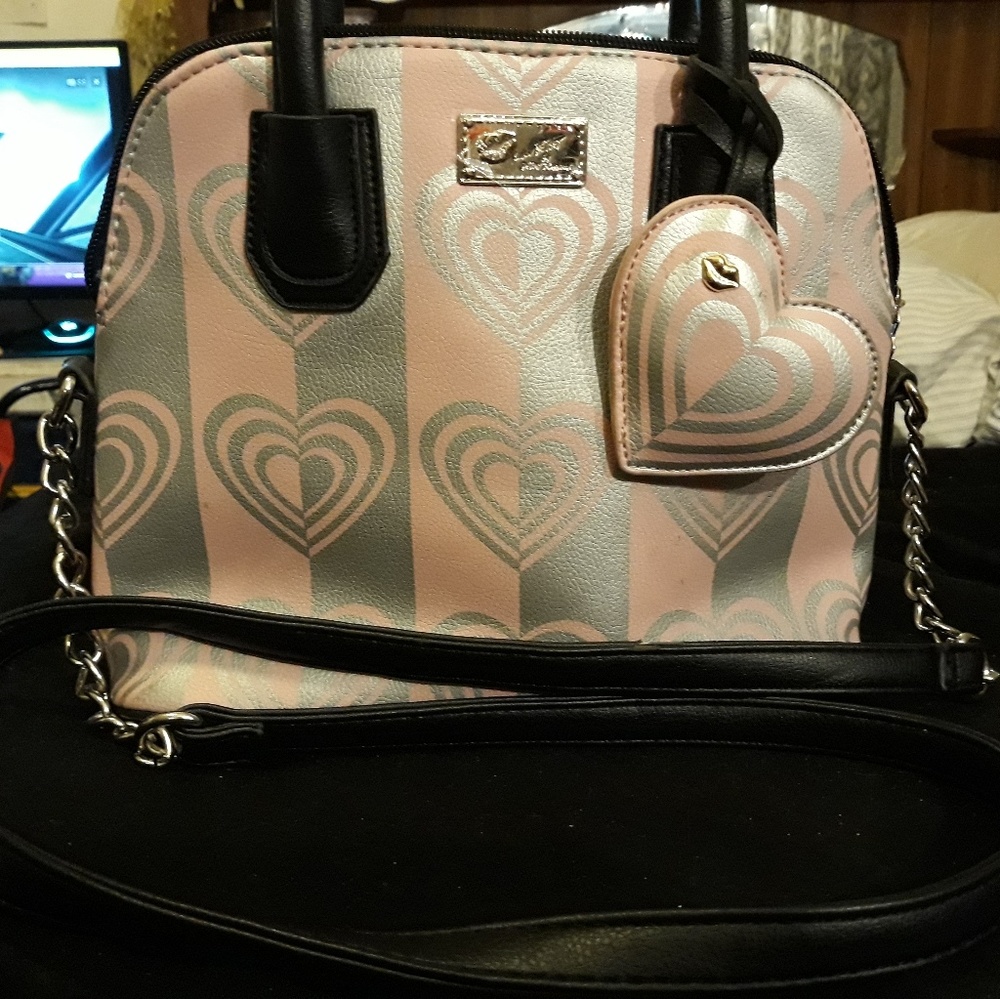 Betsy Johnson Pink and Silver heart dome handbag